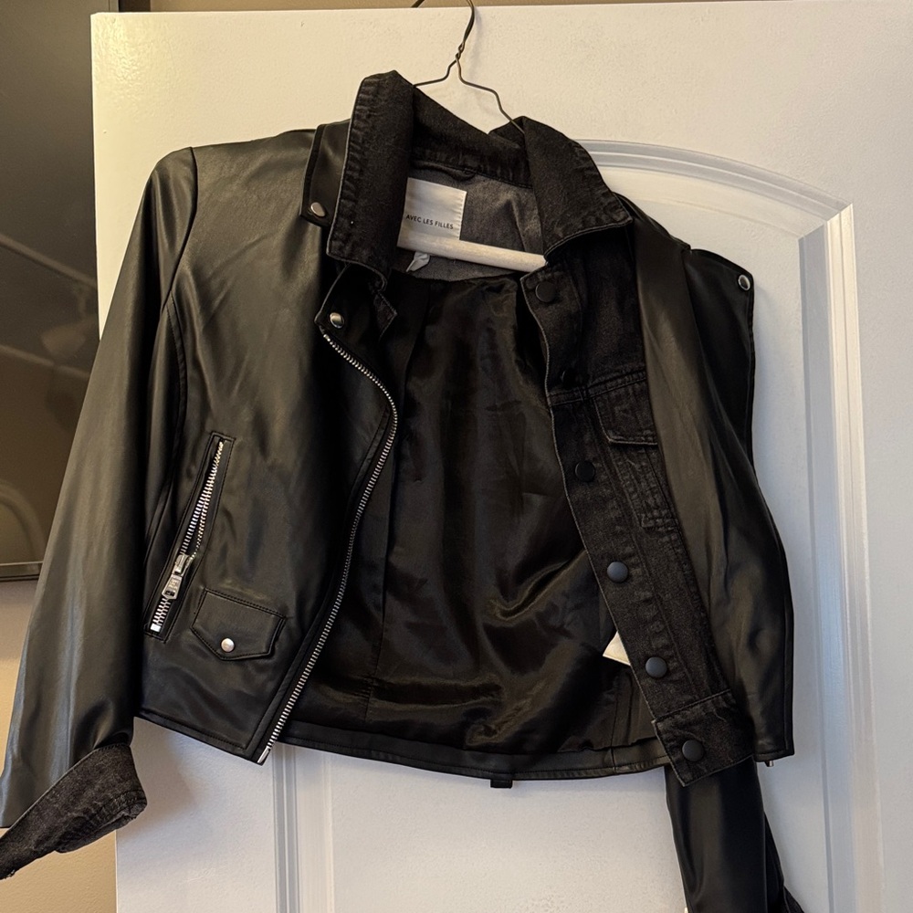 Black Faix Leather/Denim Lined Jacket
